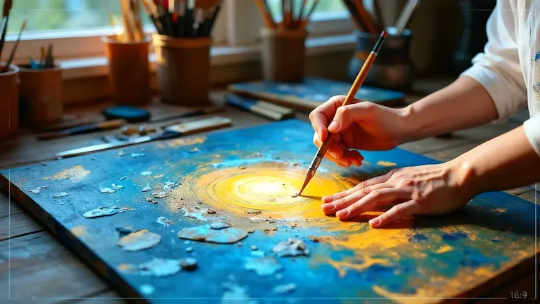 A person following their passion, painting an oil-based abstract — an expression of inspired action aligned with the Law of Attraction